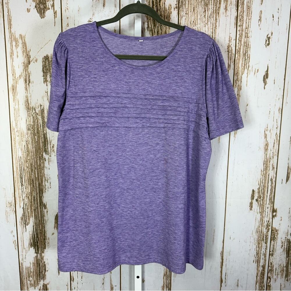 Casual Lavender Short Sleeve Top. Size Large. Ruffles on the chest.